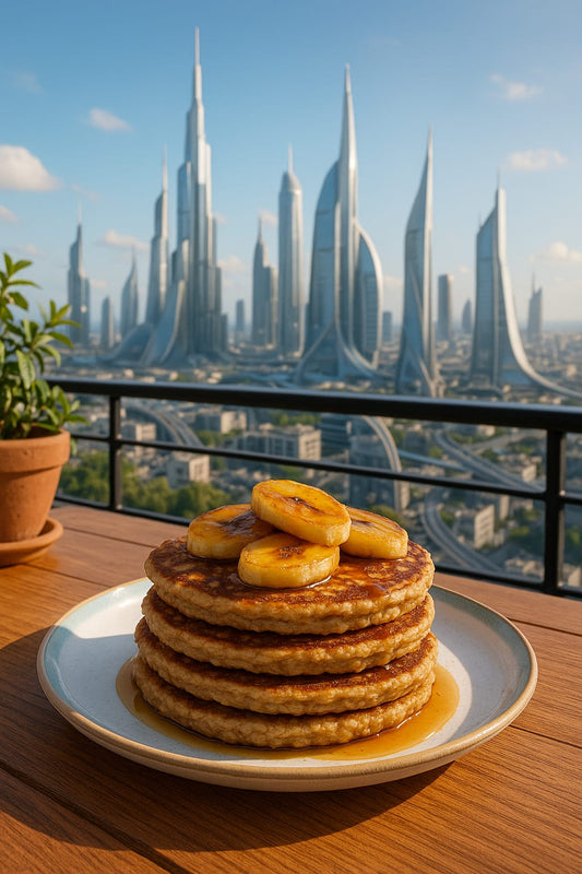 Tortitas de Avena con Plátano Caramelizado y Yogur de Coco