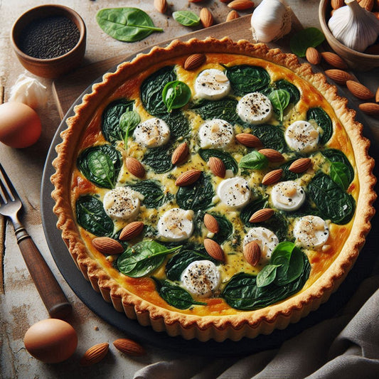 Quiche de Espinacas y Queso de Cabra con Base de Almendras y Ajo Negro