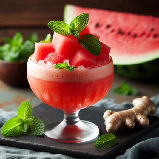 Granizado de Sandía y Menta con Espuma de Coco y Jengibre