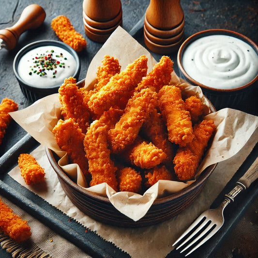 Tiritas de Pollo rebozadas sin Gluten con Salsa de Yogur