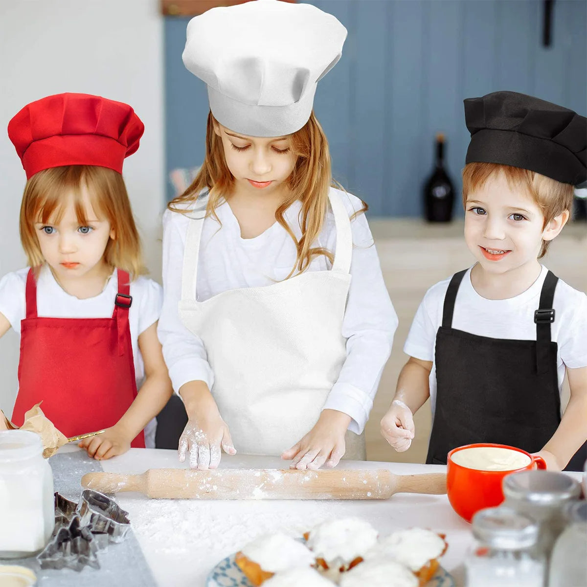 Delantal de Chef con bolsillo y Sombrero, para niños y niñas de 4 años a 10 años